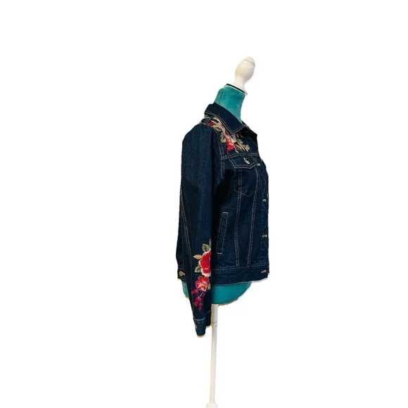 Johnny Was Desi Floral Embroidered Denim Jean Jacket Boho Size Extra Small - Picture 3 of 7